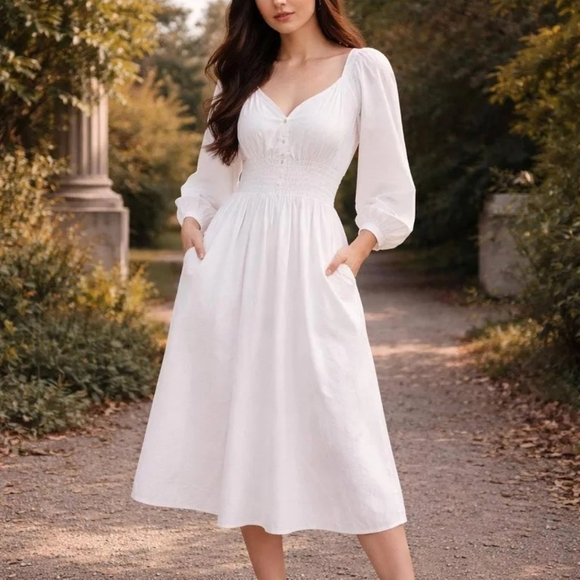 J. Crew Dresses & Skirts - Jcrew v-neck midi dress cotton poplin white sz M, L available NWT